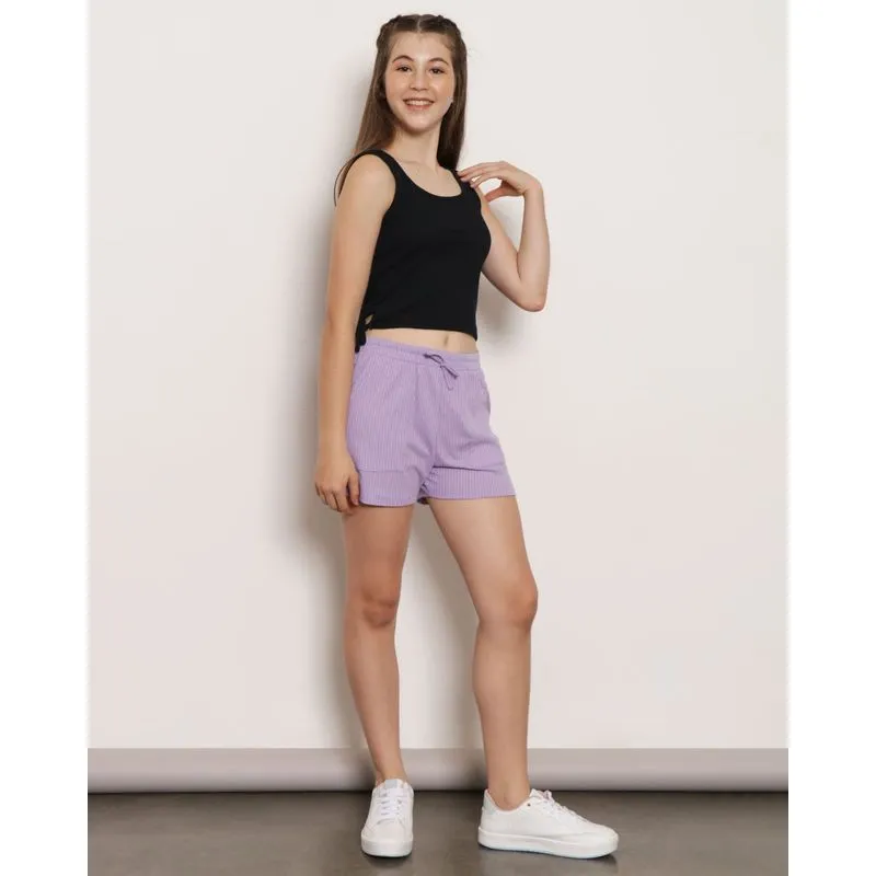 Shorts Juvenil Canelado Com Bolsos Lilás 14