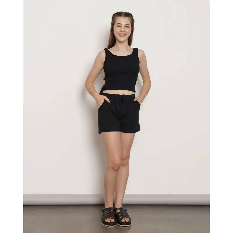 Shorts Juvenil Canelado Com Bolsos Preto 16