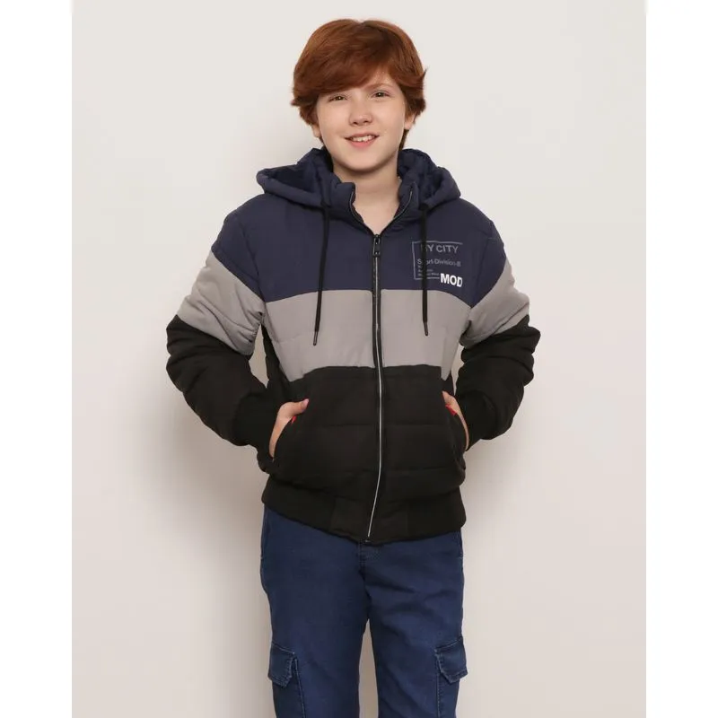 Jaqueta Juvenil Puffer Com Capuz Marinho 12