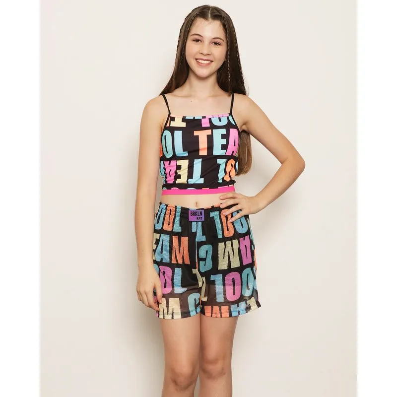 Regata Juvenil Cropped Estampada Preta 10