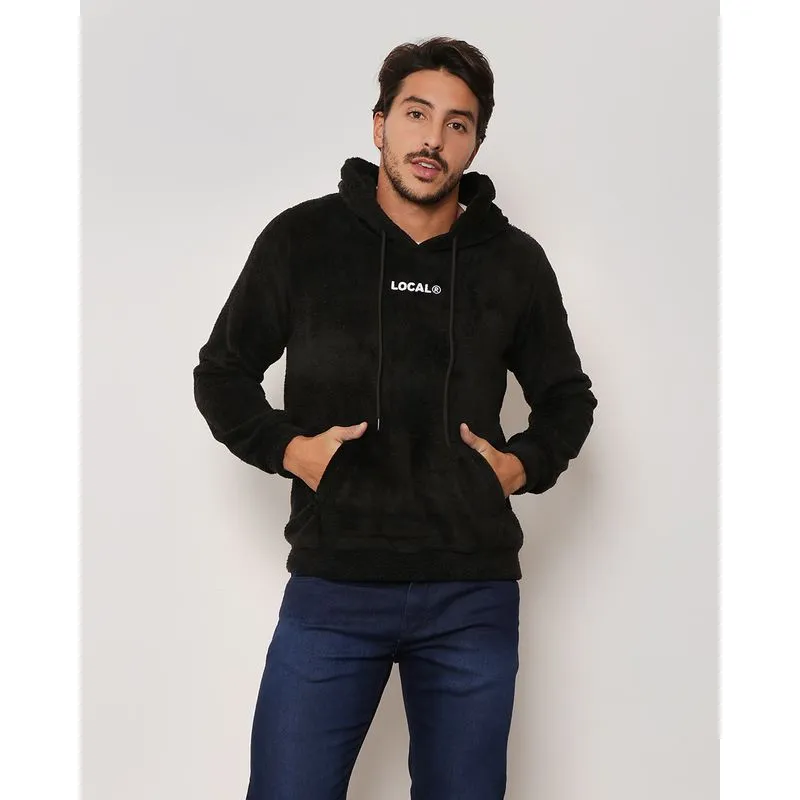 Blusão Masculino Com Capuz e Bordado Pelinho Preto GG