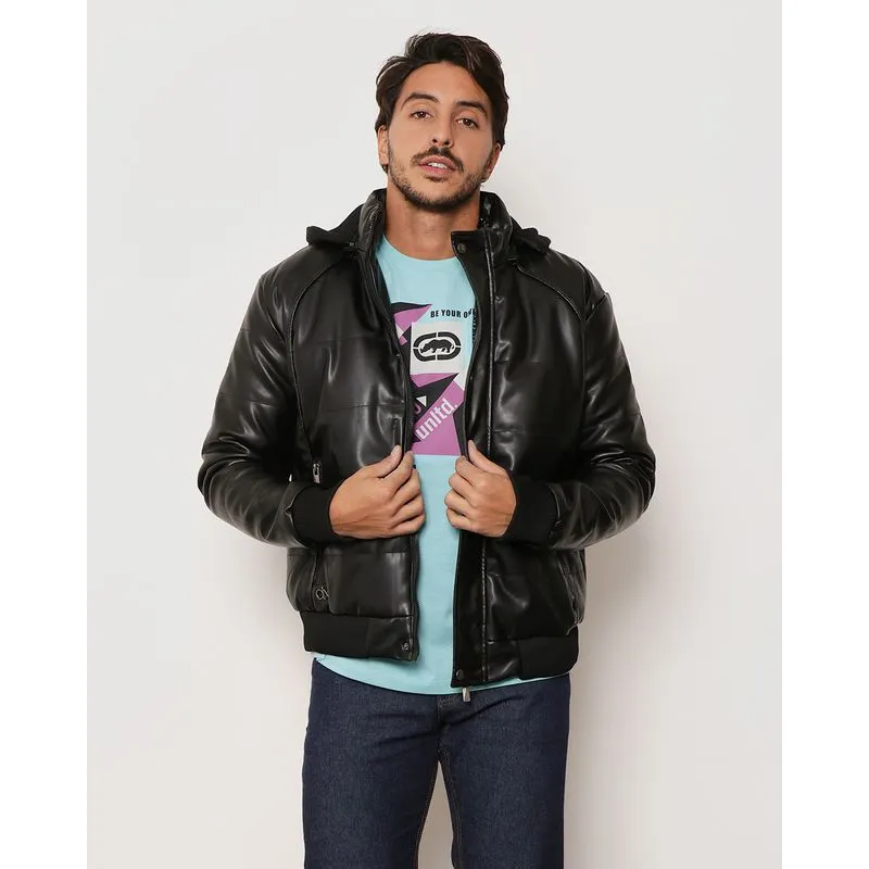 Jaqueta Masculina Sintética Com Capuz Removível Preta M