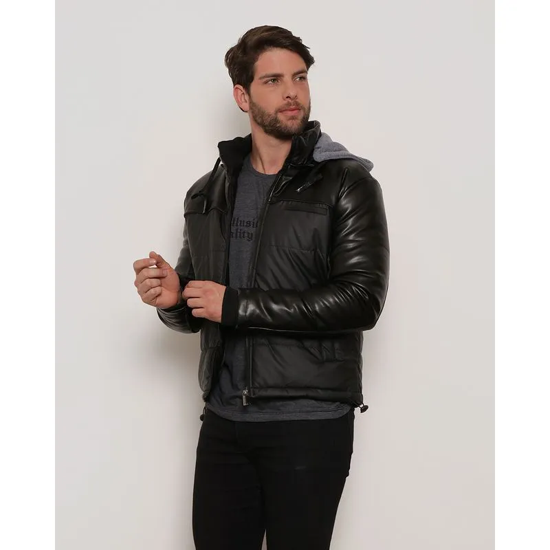 Jaqueta Masculina Gangster Puffer Com Capuz Moletom Preta GG
