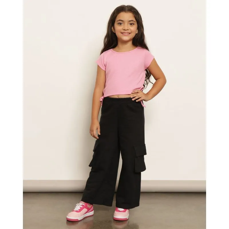 Calça Infantil Moletinho Reta Bolso Cargo Preta 4