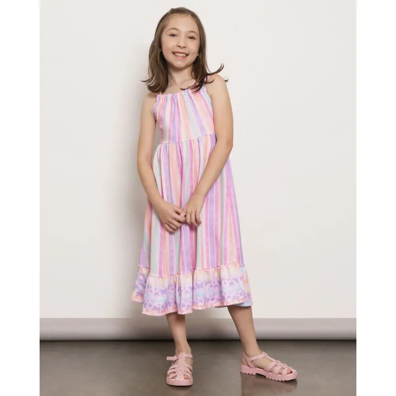 Vestido Infantil Midi Estampa Listrada Rosa 10