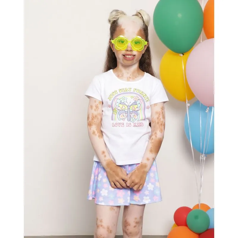 Blusa Infantil Manga Curta Estampa Borboleta Com Brinde Branca 10