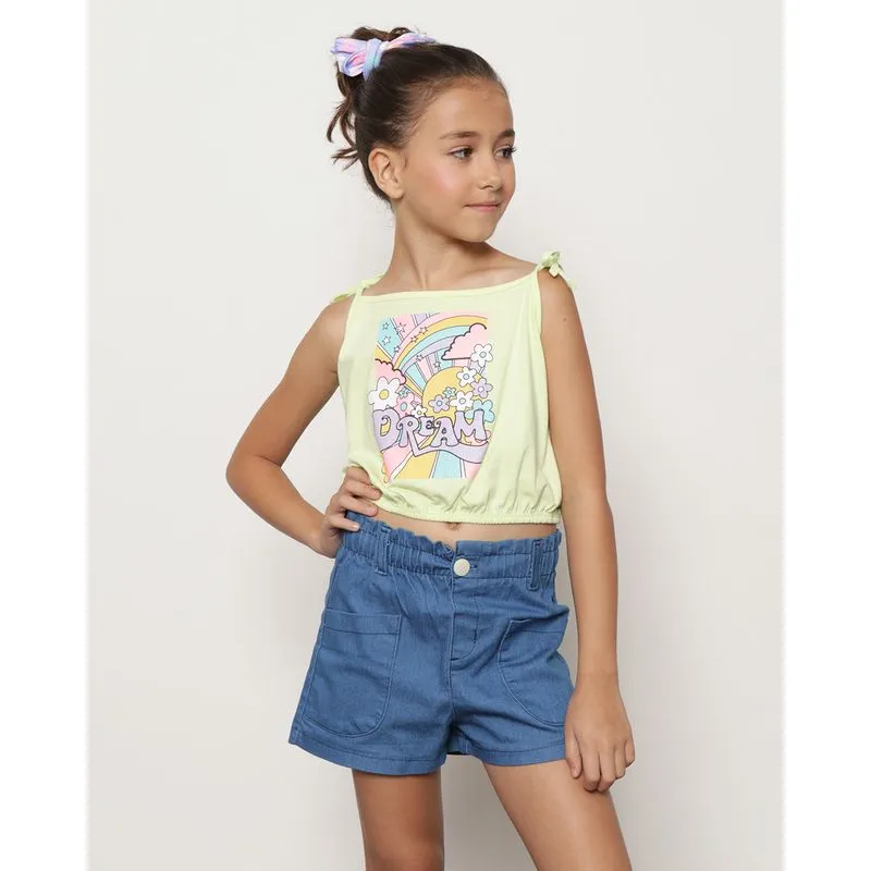 Regata Alcinha Infantil Estampa Arco Íris + Brinde Faixa Floral Amarelo Neon 6