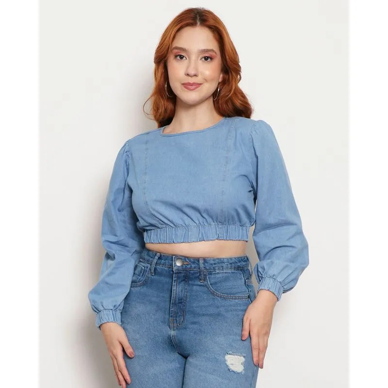 Blusa Feminina Cropped Liocel Manga Longa Azul M