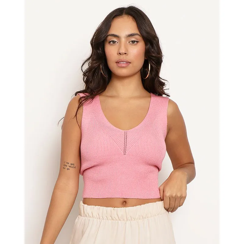 Regata Feminina Tricô Cropped Rosa P