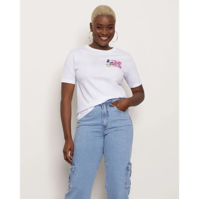 Camiseta Feminina Manga Curta Disney Estampa Mickey Branca M