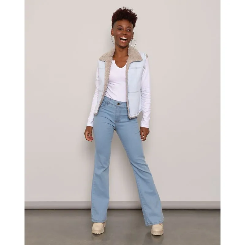 Calça Jeans Feminina Flare Com Bolso Azul 44