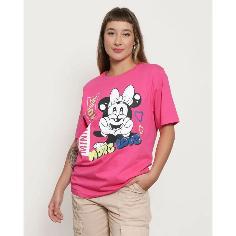 Camiseta Feminina Disney Minnie Manga Curta Estampa Frontal Rosa G