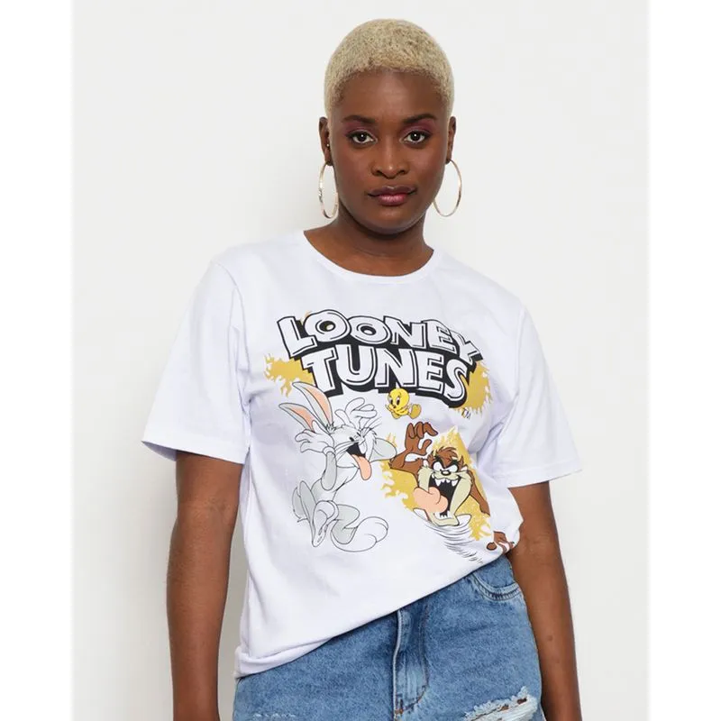 Camiseta Feminina Manga Curta Estampa Looney Tunes Branca M