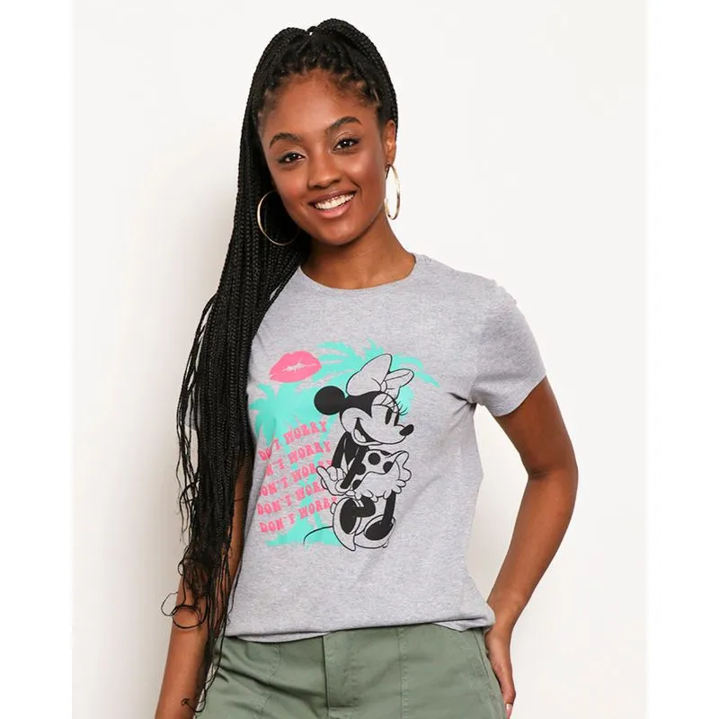 Camiseta Feminina Manga Curta Disney Estampa Minnie Mescla Cinza M