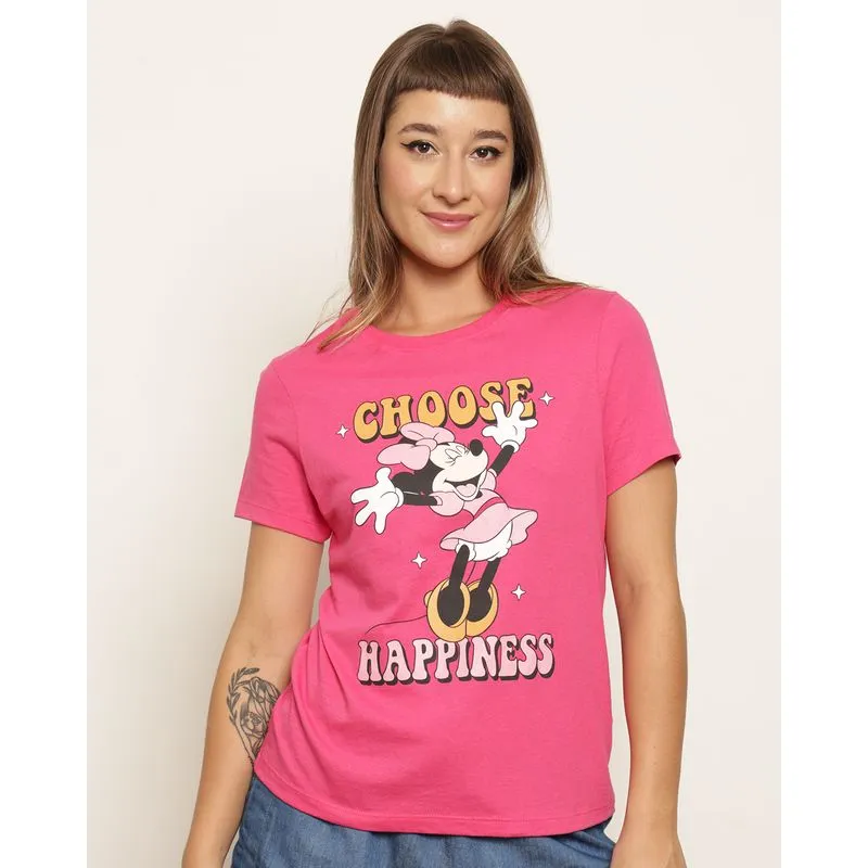 Camiseta Feminina Disney Minnie Manga Curta Rosa G