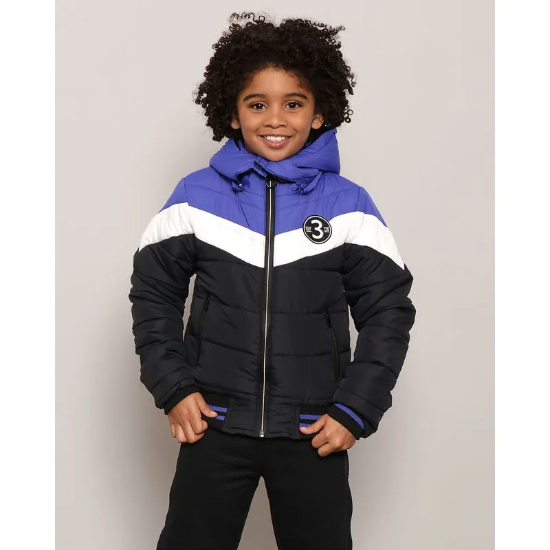 Jaqueta Infantil Puffer Capuz Com Zíper Removível Azul 8