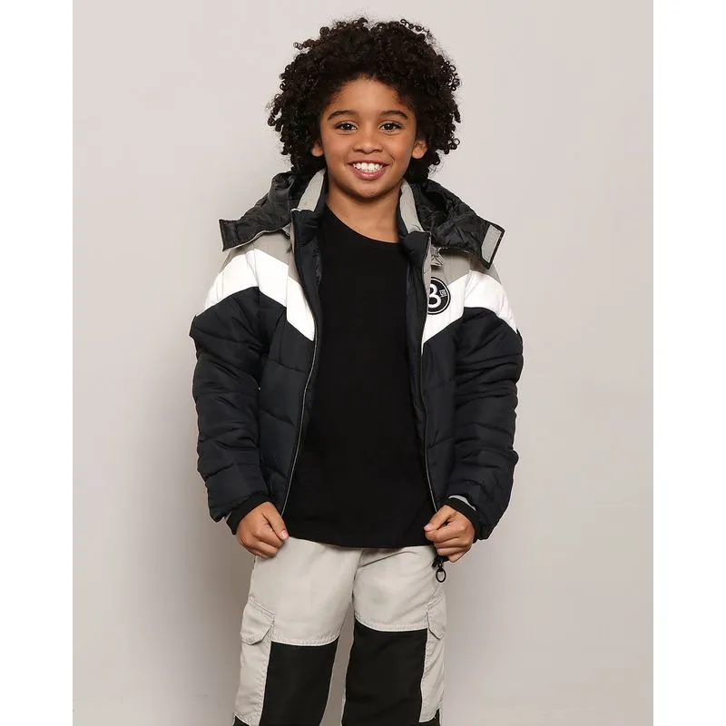 Jaqueta Infantil Puffer Capuz Com Zíper Removível Cinza 4