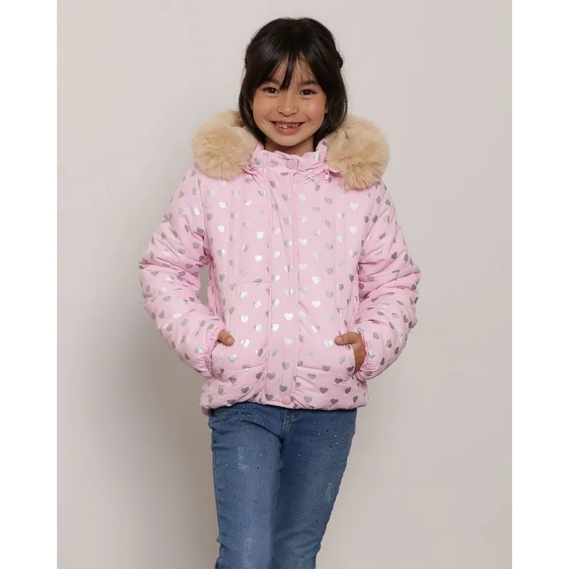 Jaqueta Infantil Com Capuz Removível Puffer Rosa 8