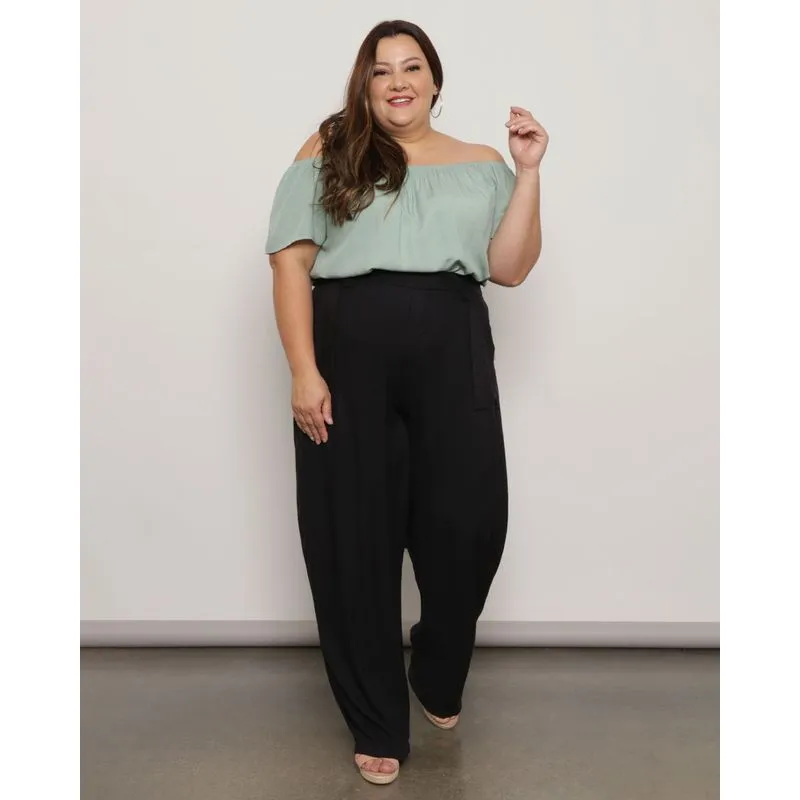 Calça Plus Size Feminina Viscose Pantalona Preta G3