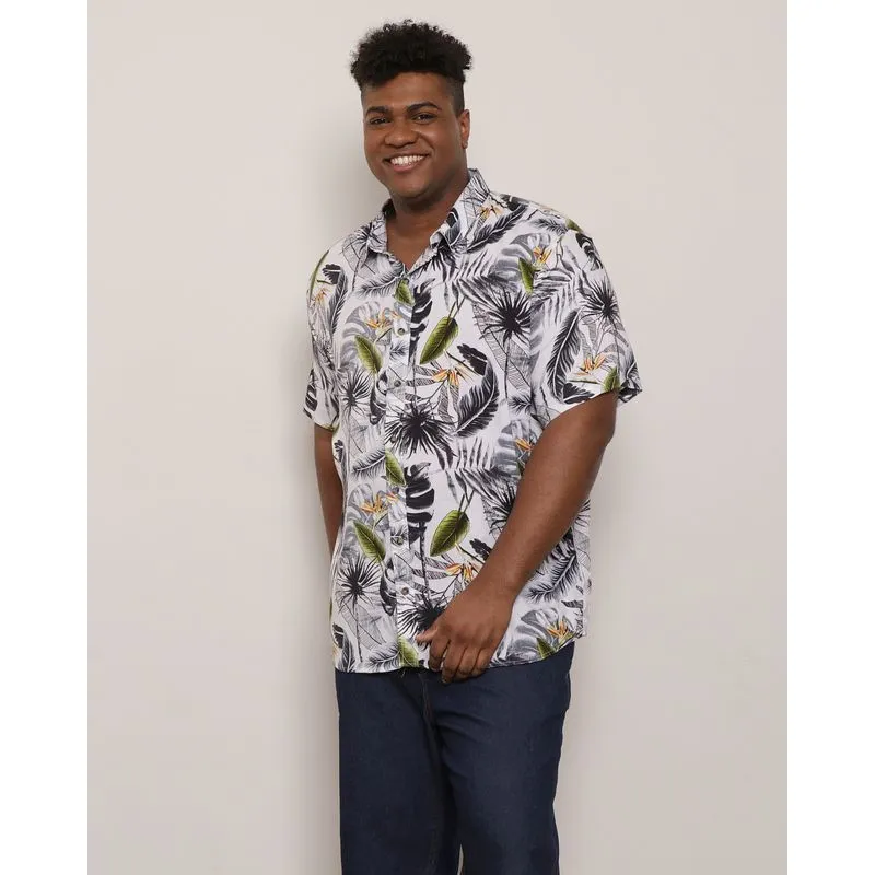 Camisa Masculina Estampada Floral Branca G2