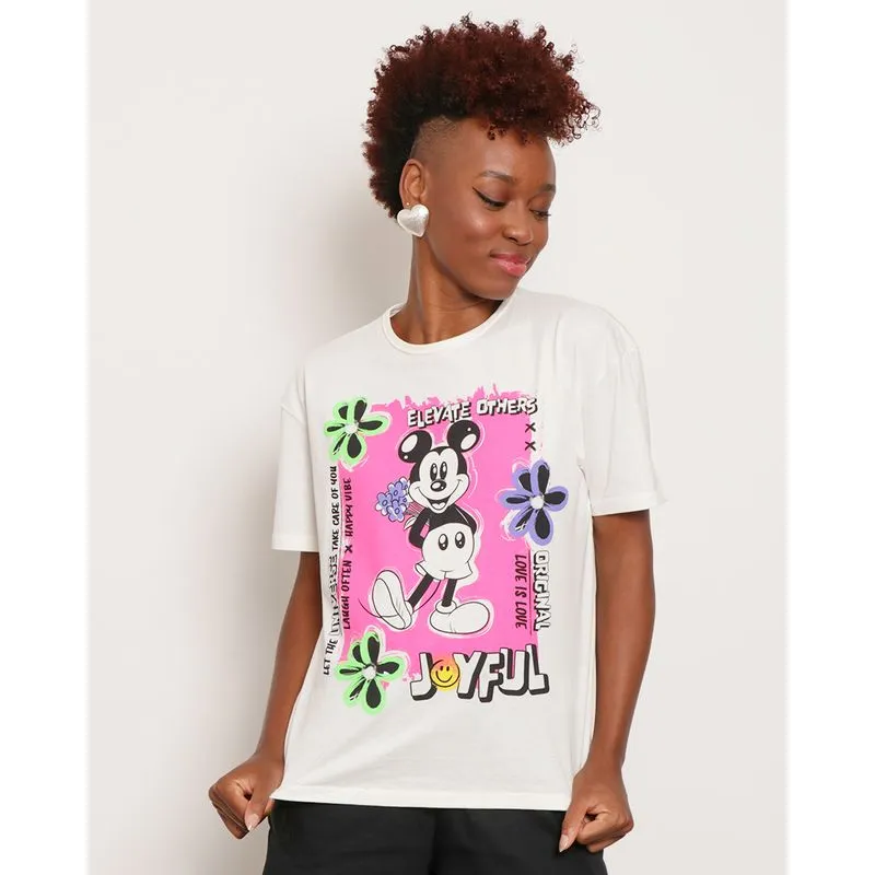 Camiseta Feminina Disney Mickey Mouse Off White G