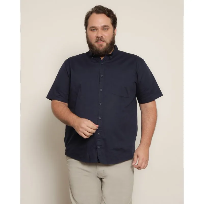 Camisa Plus Size Masculina Manga Curta Marinho G3
