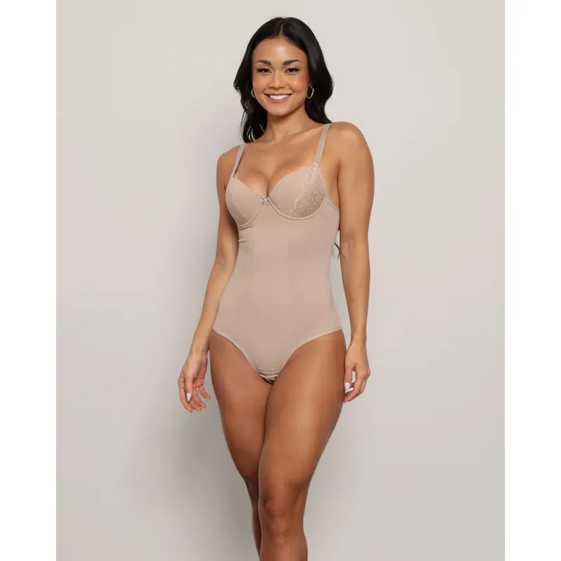 Body Feminino Modelador Com Bojo Renda Bege 42