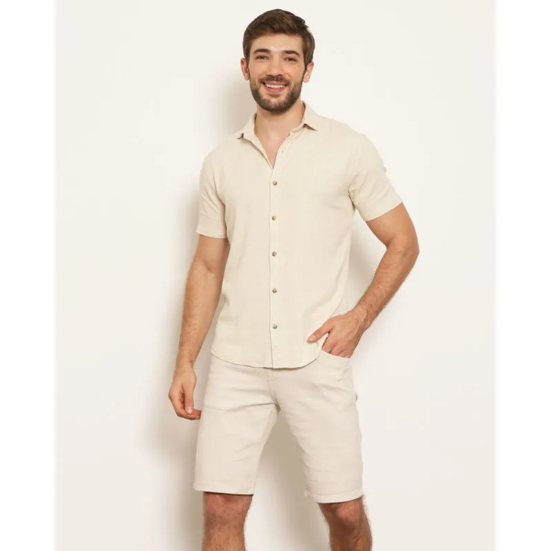 Camisa Masculina Linho Manga Curta Off White M