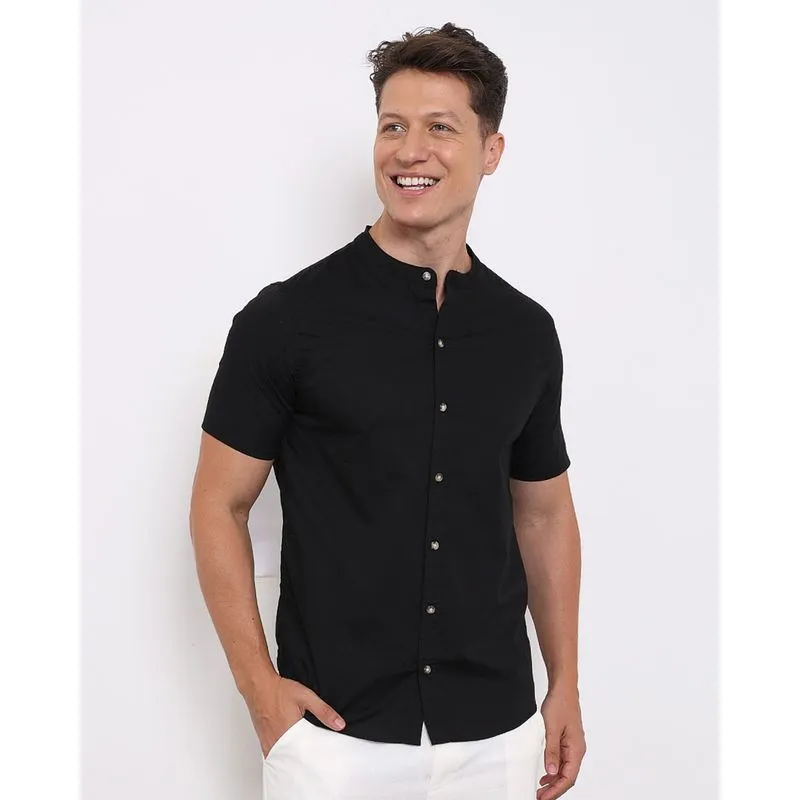 Camisa Masculina Manga Curta Com Botões Preta M