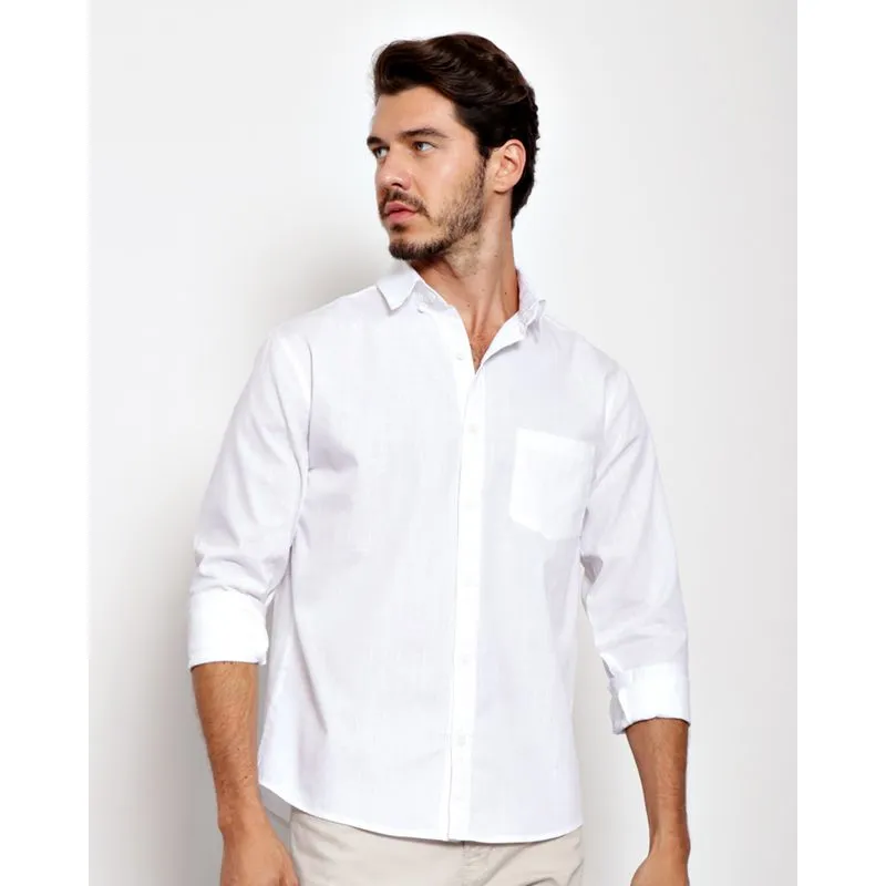Camisa Masculina Lisa Botão Frontal Manga Longa Branca P