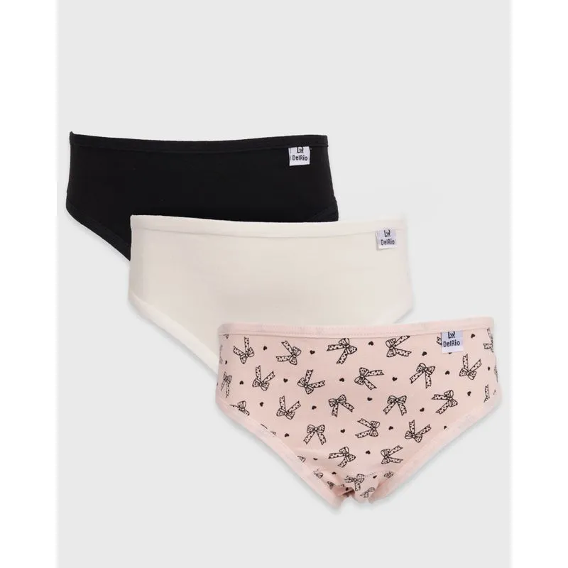 Kit 3 Calcinhas Juvenil Biquíni DelRio Branca Preta Off White Rosa M