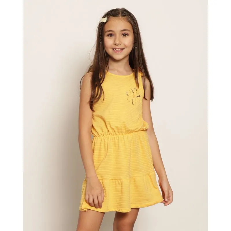 Vestido Infantil Regata Três Marias Texturizado Com Paetê Amarelo 6