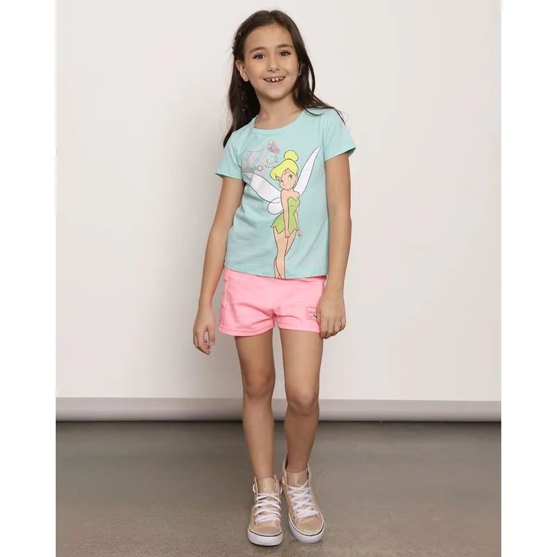 Short Infantil Moletinho Curto Recortes Telado Neon Rosa 10