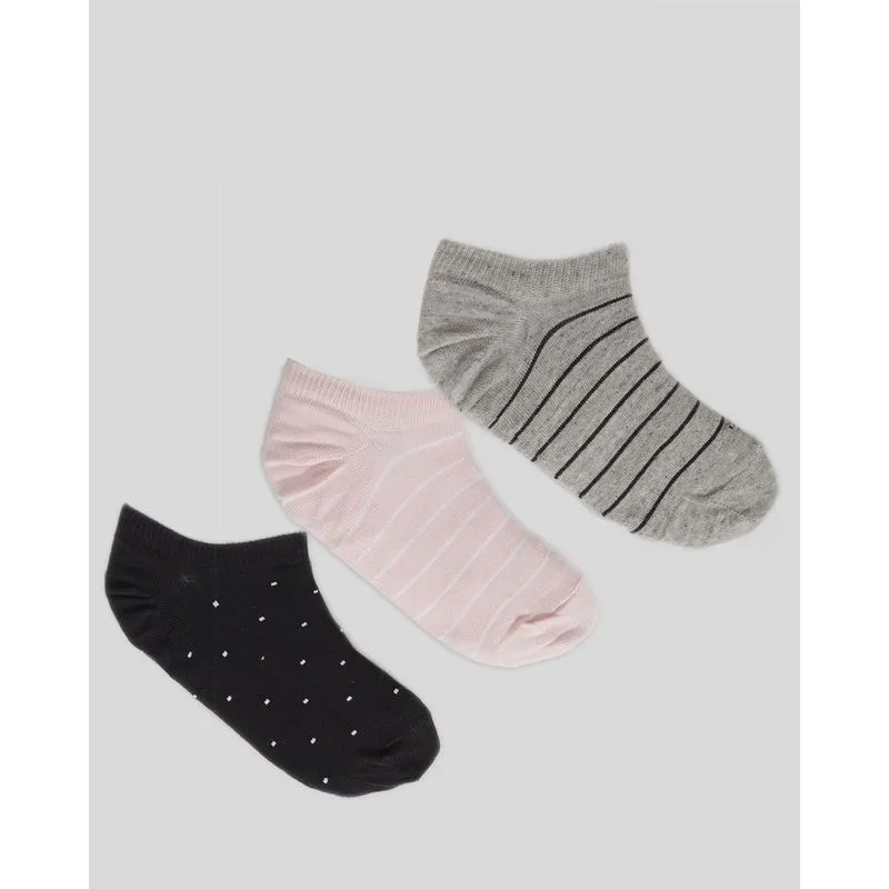 Kit 3 Meias Femininas Cano Curto Invisível Estampa e Cores Sortidas 34 A 39