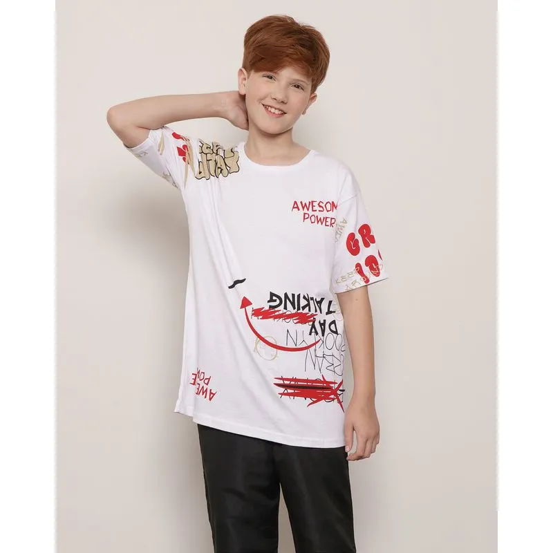 Camiseta Juvenil Manga Curta Estampada Branca 10