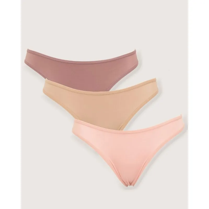 Kit 3 Calcinhas Tanga Esbelt Microfibra Rosa Nude Bege G