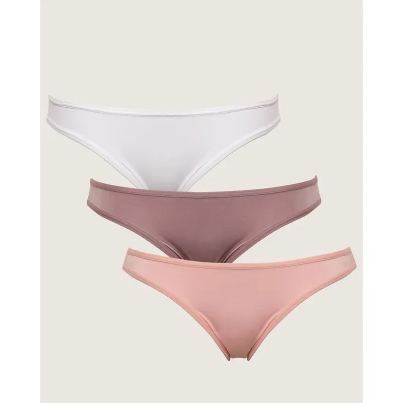 Kit 3 Calcinhas Tanga Esbelt Microfibra Rosa Nude Branca GG