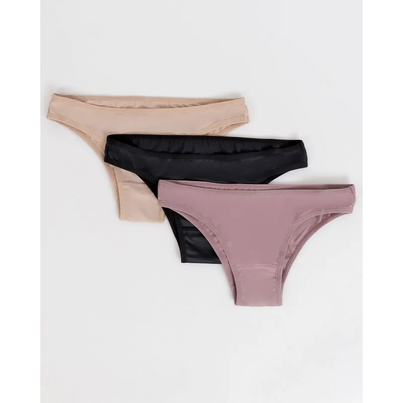 Kit 3 Calcinhas Tanga Microfibra Rosa Roxa Preta P