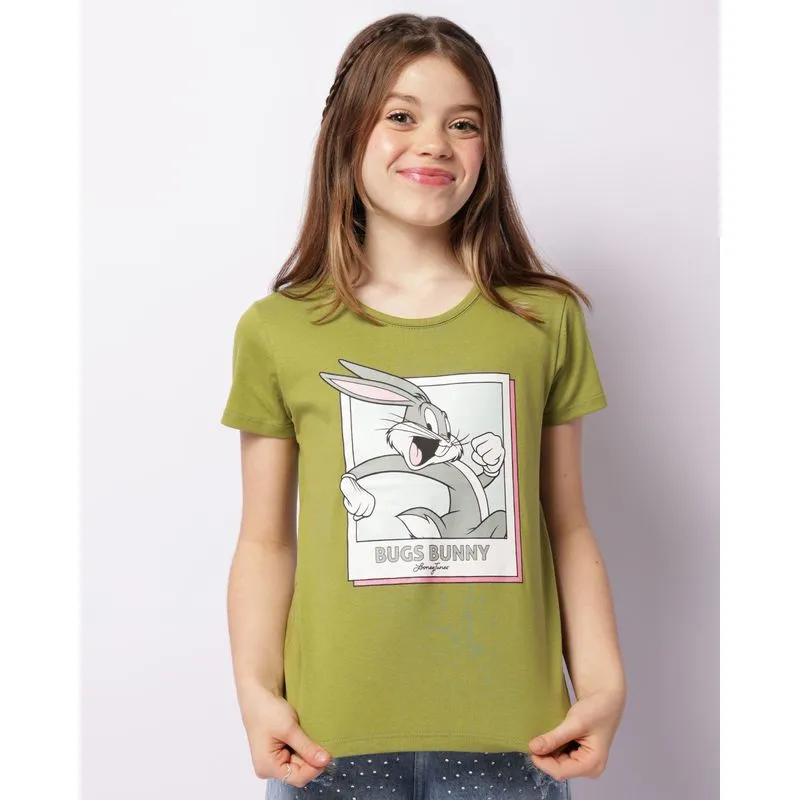 Camiseta Juvenil Looney Tunes Pernalonga Manga Curta Verde 16