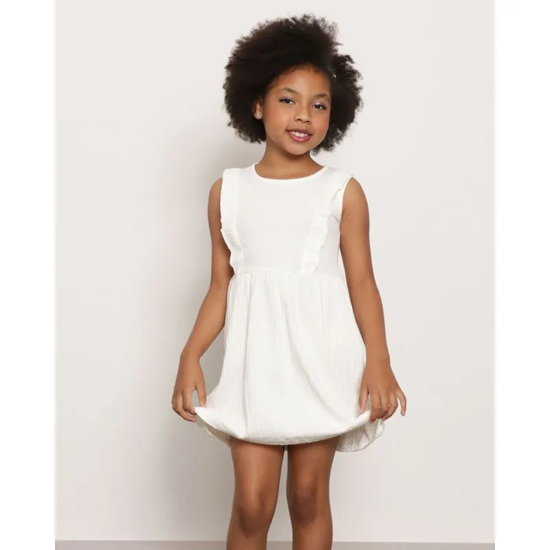 Vestido Infantil Regata Com Babado Texturizada Off White 6