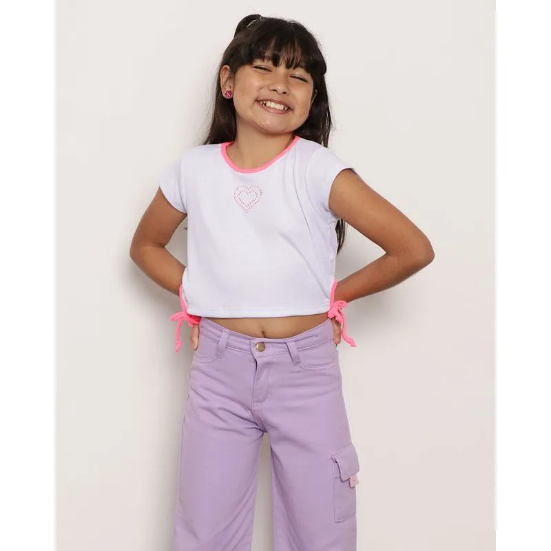 Blusa Infantil Canelada Aplique Strass Manga Curta Branca 6