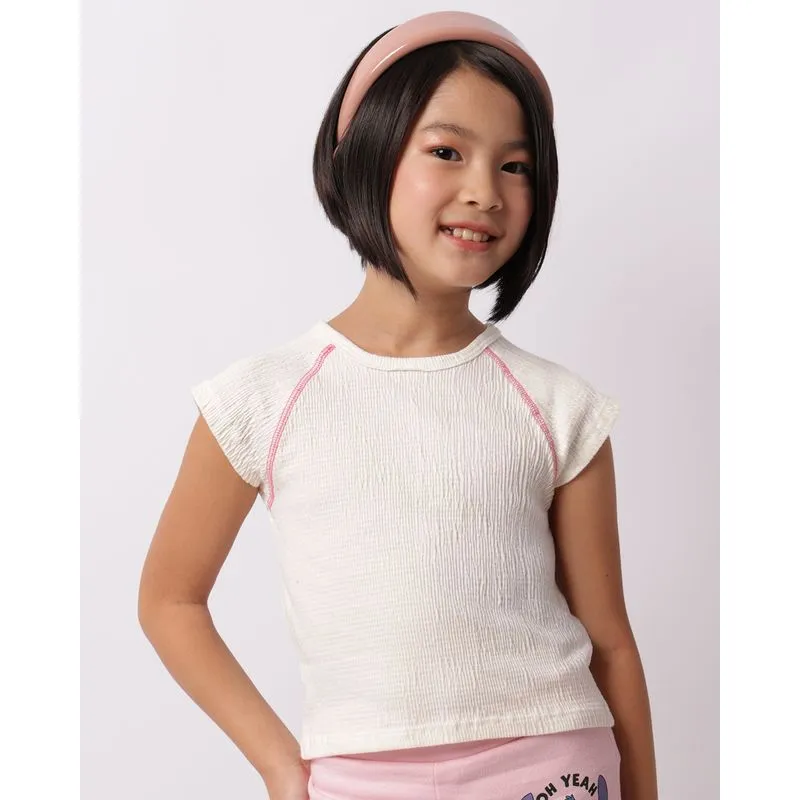Blusa Infantil Cropped Manga Curta Texturizada Off White 6