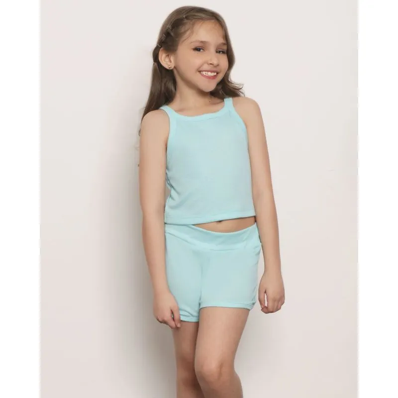 Regata Infantil Cropped Malha Canelada Azul 8