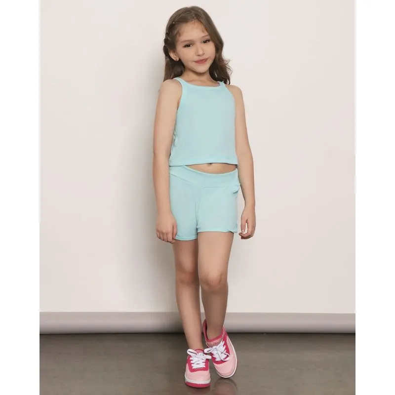 Short Infantil Boxer Canelado Verde Claro 6