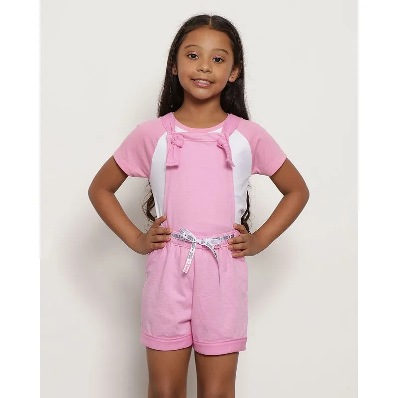 Jardineira Infantil Alcinha Curta Com Faixa Amarração Rosa 4