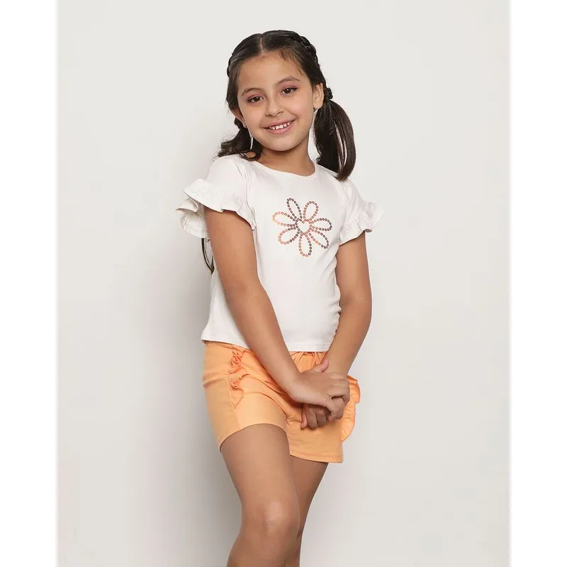 Conjunto Infantil Curto Com Babado Aplicação Bege 4