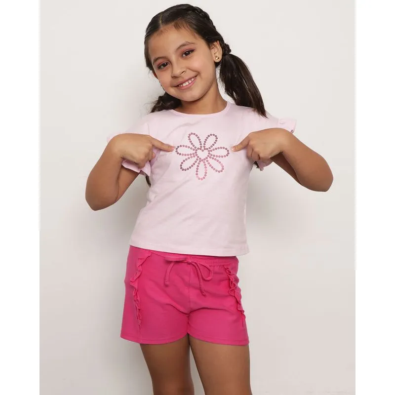 Conjunto Infantil Curto Com Babado Aplicação Rosa 8