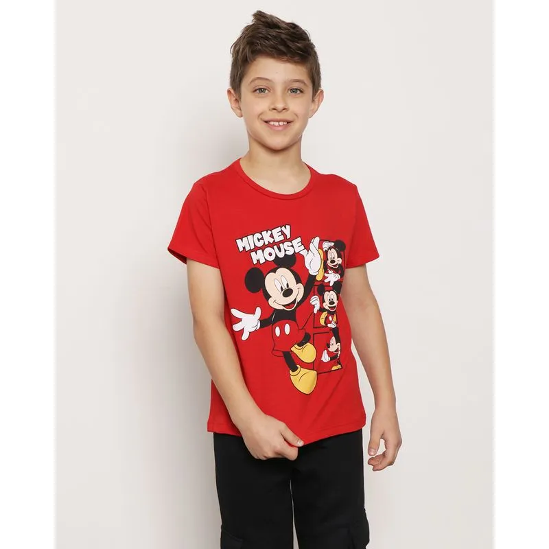 Camiseta Infantil Manga Curta Mickey Disney Vermelha 4