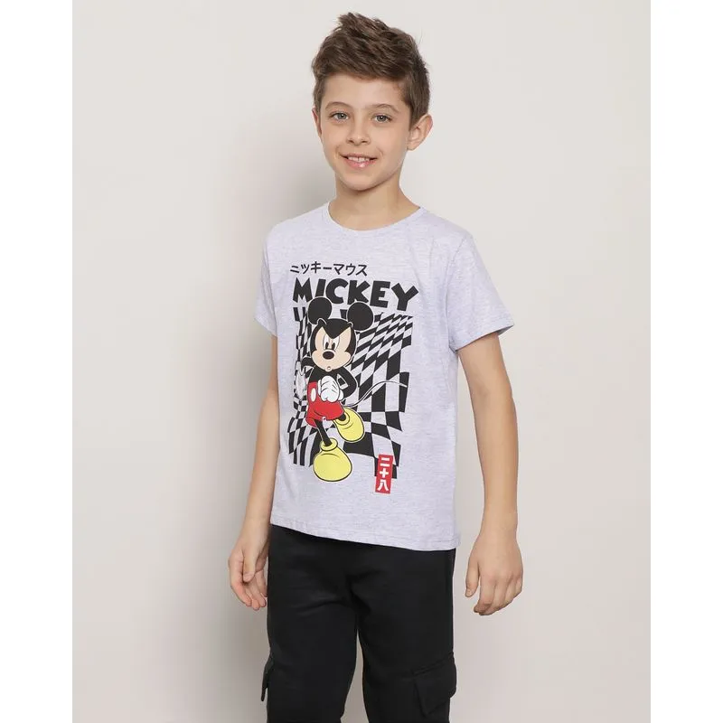 Camiseta Infantil Manga Curta Mickey Disney Flamê Cinza 4