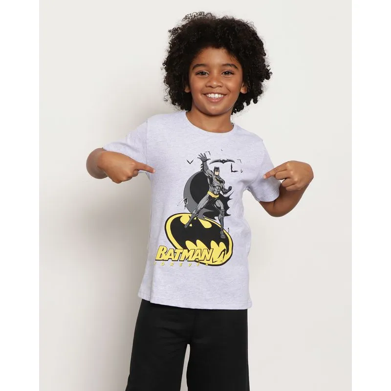 Camiseta Infantil DC Comics Batman Manga Curta Mescla Cinza 10